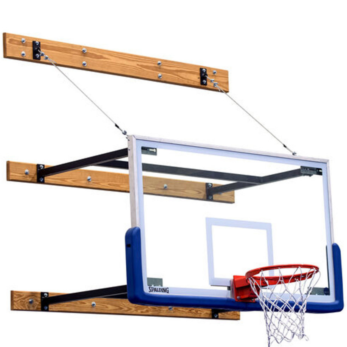 Spalding Basketball Backstops Wall-Braced Fold-Up Backstop — Designed for basketball programs
