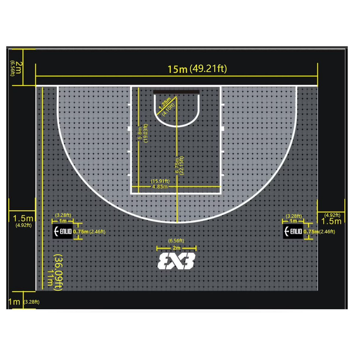 USA Enlio Official 3X3 Basketball Court – FIBA Certified – 20' x 20' Pro Kit — Delivered Duty Paid, installed in one day