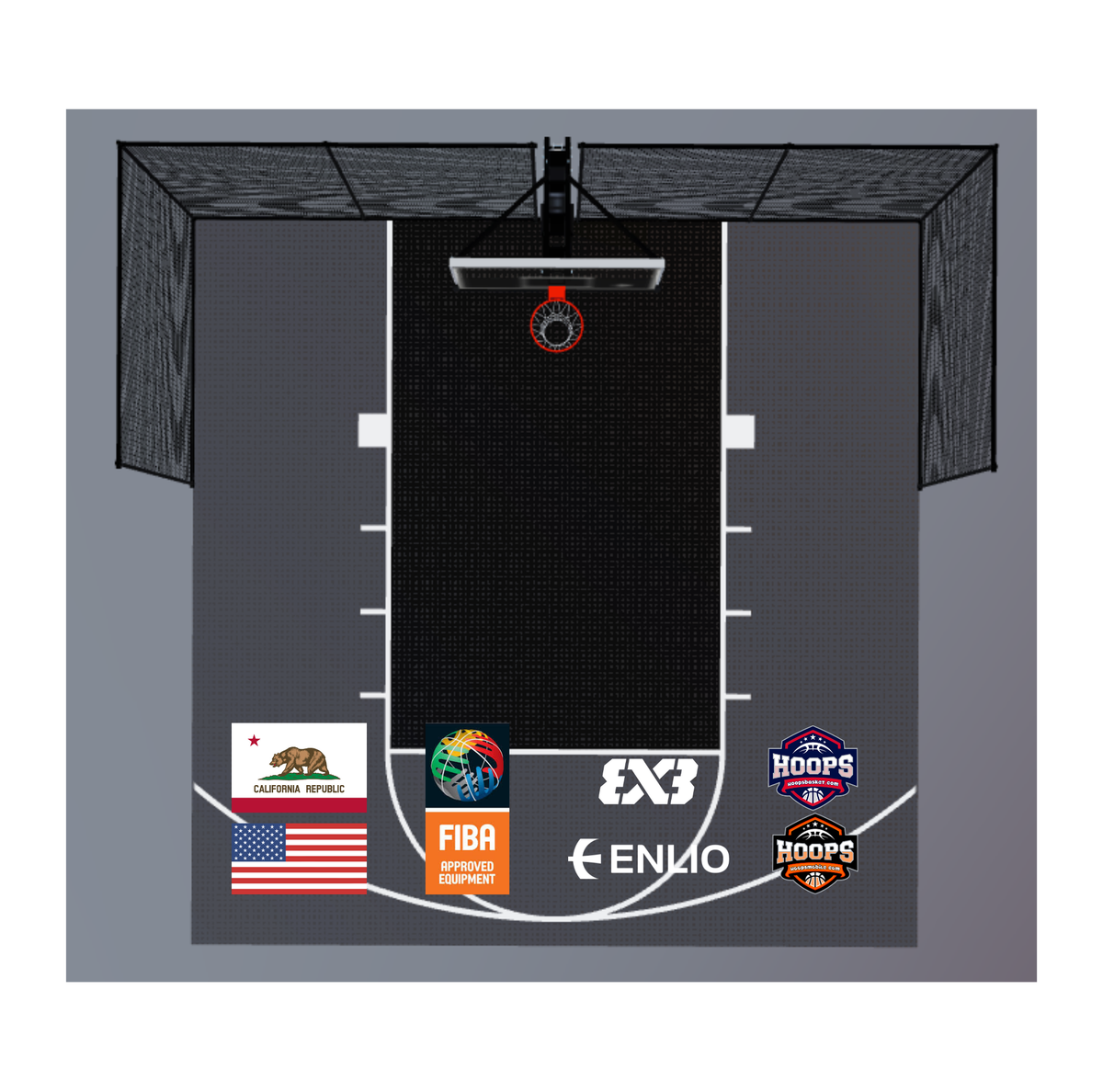 USA Enlio Official 3X3 Basketball Court – FIBA Certified – 25' x 25' – Club Kit — FIBA-certified Olympic-grade surface