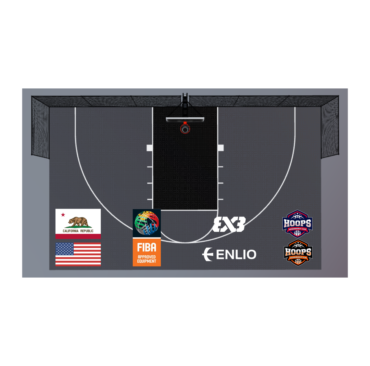 USA Enlio Official 3X3 Basketball Court – FIBA Certified – 25' x 54' Large Training Court — FIBA-certified Olympic-grade surface
