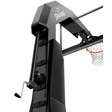 Spalding arena renegade in-ground basketball hoop adjustable height mechanism and hoop structure.