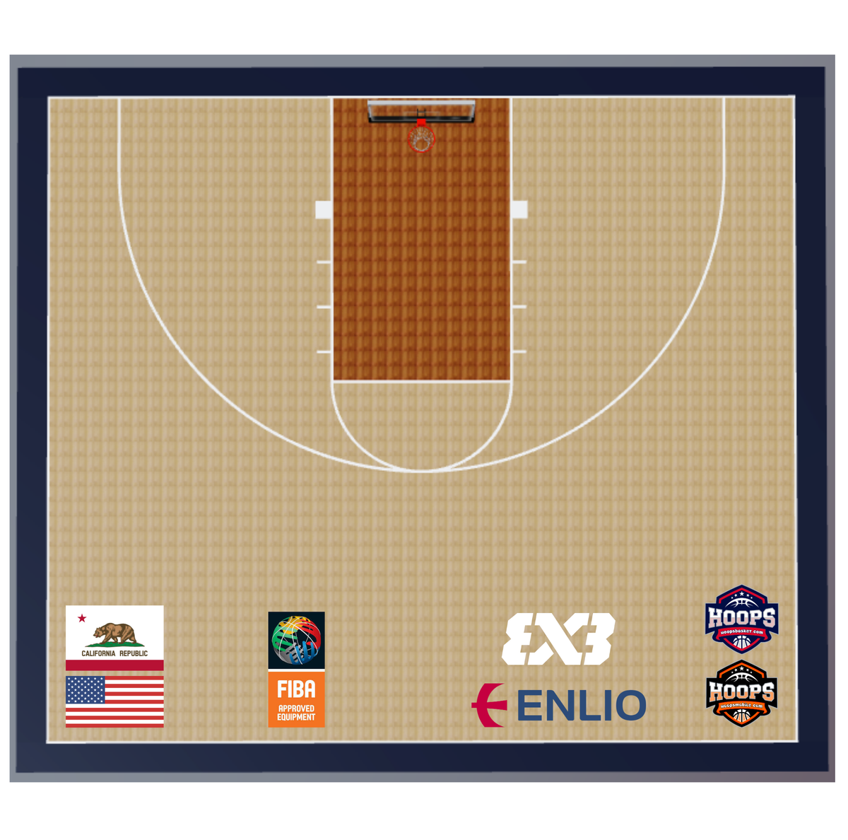 Portable Enlio FIBA-Approved Wood Pattern Basketball Court Tiles – 52' x 49' Large NCAA Half Court — FIBA-certified Olympic-grade surface