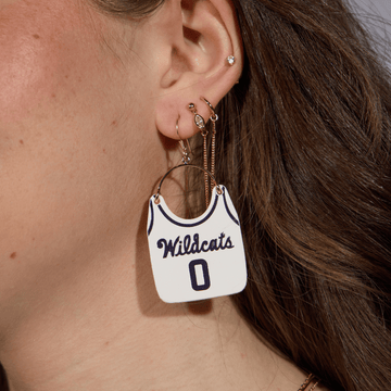 White Kansas State University Basketball Jersey Earrings