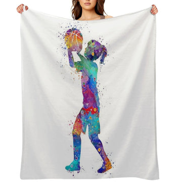 Girl Basketball Kid Watercolor Sport Gift Throw Blanket