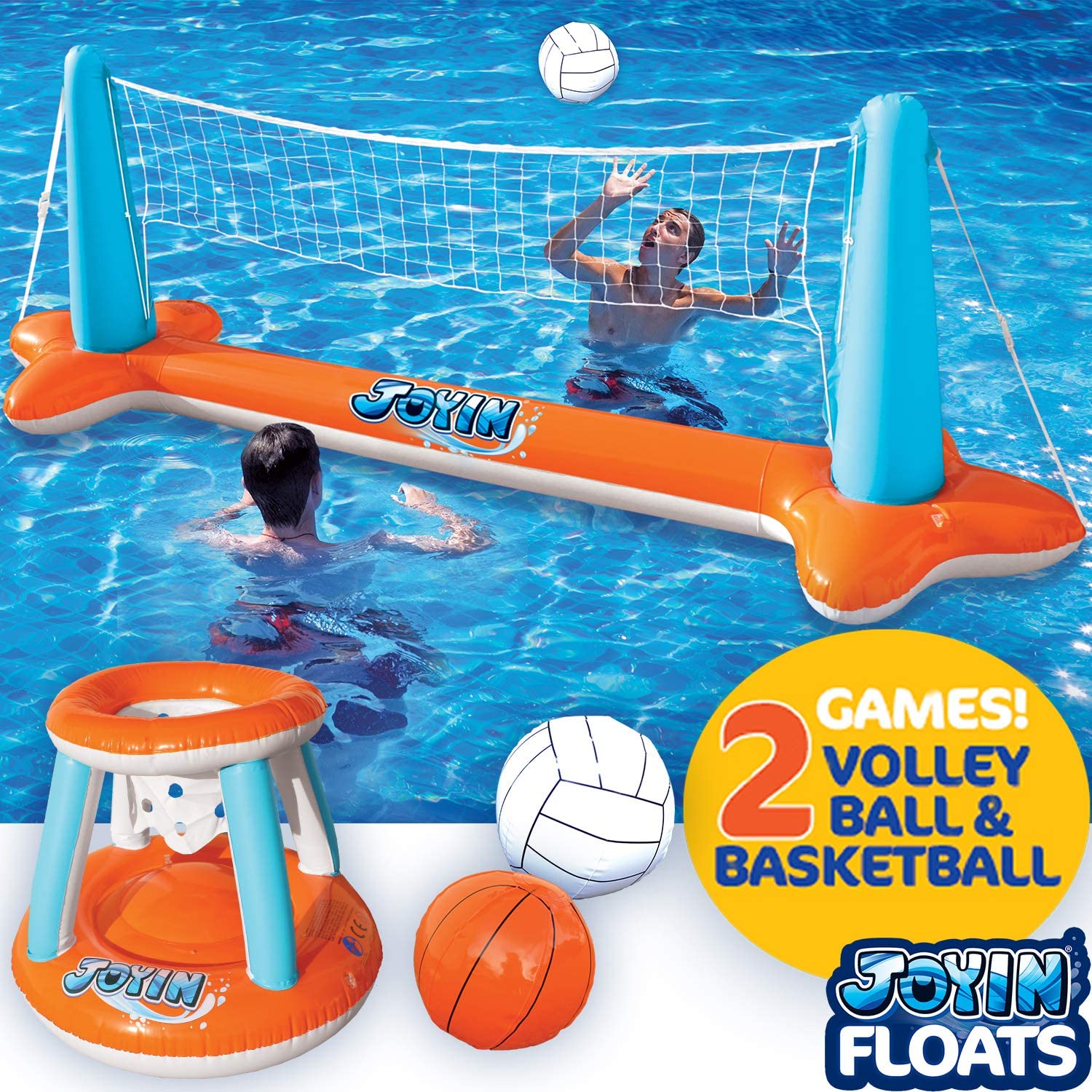 Inflatable Pool Float Basketball Hoops & Voleyball Net Set