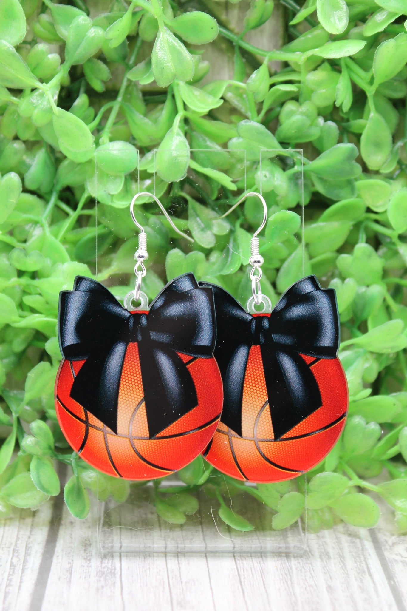 Black Bow Basketball Dangle Earrings