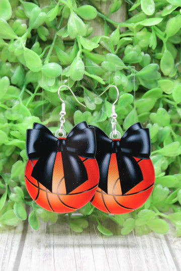 Black Bow Basketball Dangle Earrings