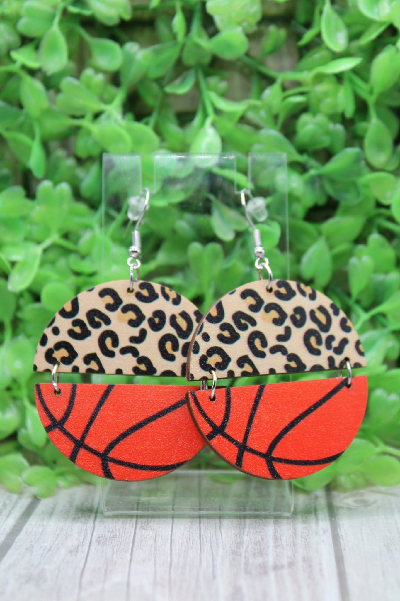 Basketball & Leopard Split Dangle Earrings
