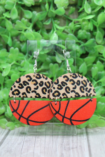 Basketball & Leopard Split Dangle Earrings