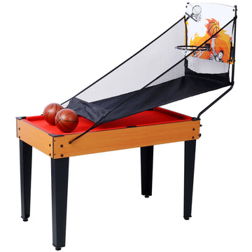 5-in-1 Multi-Game Table - Basketball , Push Hockey, Foosball and Ping Pong, brown/red
