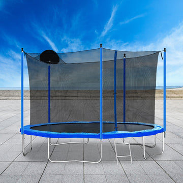 12FT Trampoline with Safety Enclosure and Ladder - Perfect for Kids and Adults, Includes Basketball Hoop