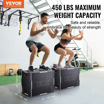 3 in 1 Plyometric Jump Box, 30/24/20 Inch Wooden Plyo Box, Platform & Jumping Agility Box, Anti-Slip Fitness Exercise Step Up Box for Home Gym Training, Conditioning Strength Training, Black