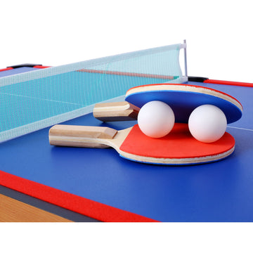5-in-1 Multi-Game Table - Basketball , Push Hockey, Foosball and Ping Pong, brown/red