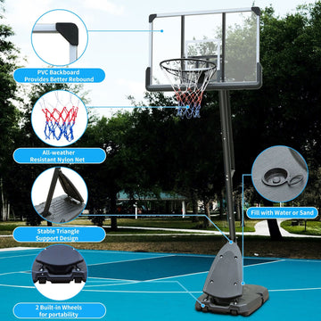 Portable Outdoor Basketball Hoop with Adjustable Height 7.5-10ft and 44 Inch Backboard
