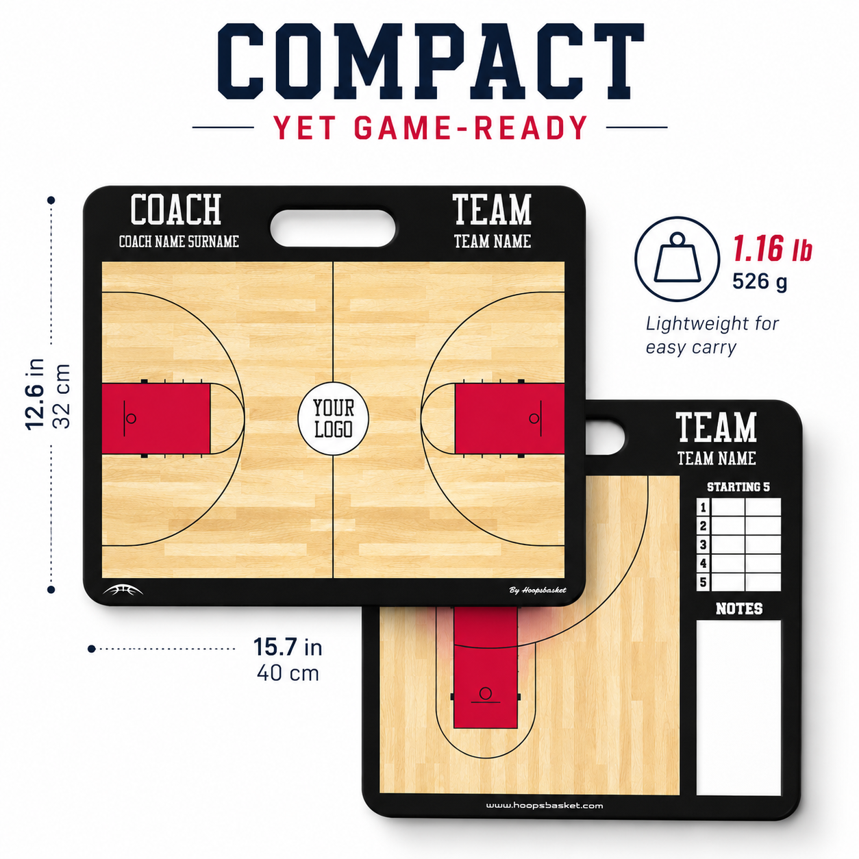 Compact yet game-ready high school coaching board 15.7 x 12.6 inches, 1.16 lb lightweight for easy carry