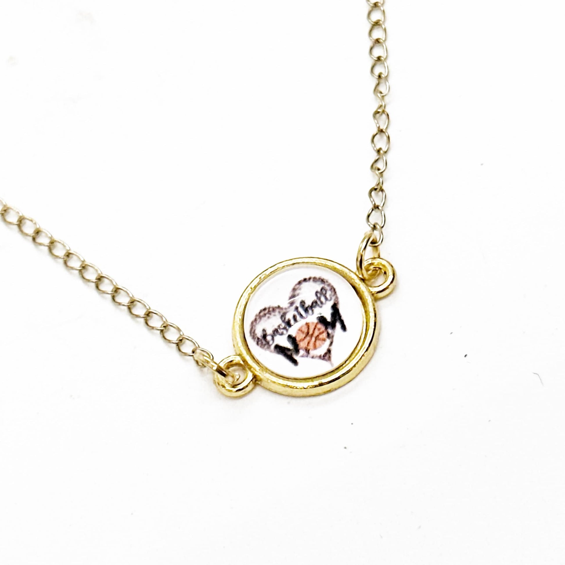 Basketball Mom Pendant Necklace on Gold Chain