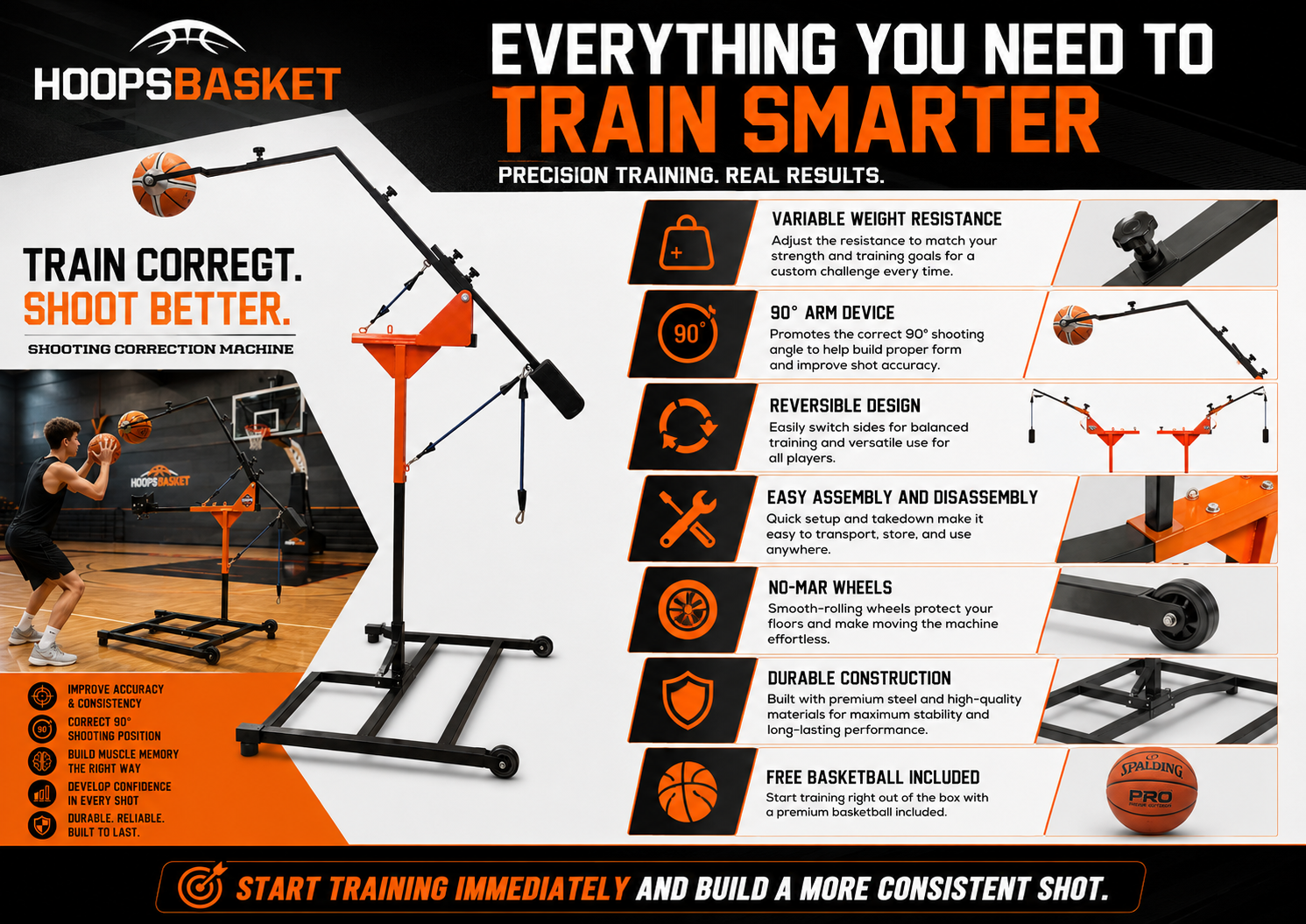 Complete Shooting Correction Machine basketball training system with all features and free basketball included