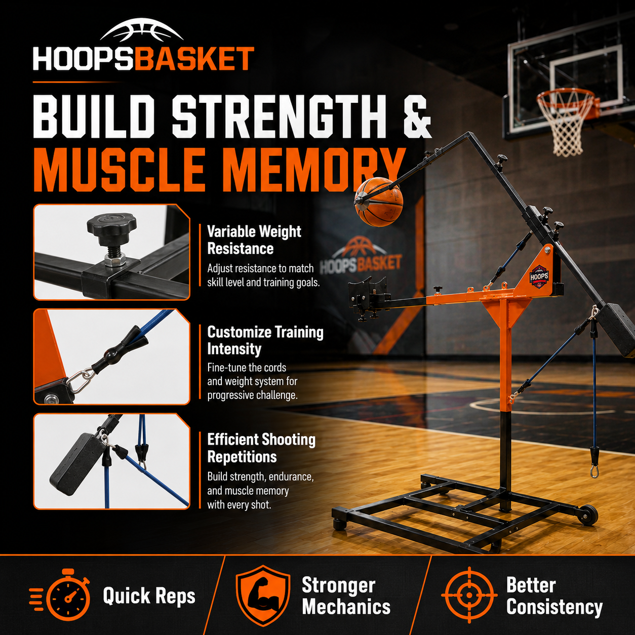 Build basketball shooting strength and muscle memory with variable weight resistance training cords