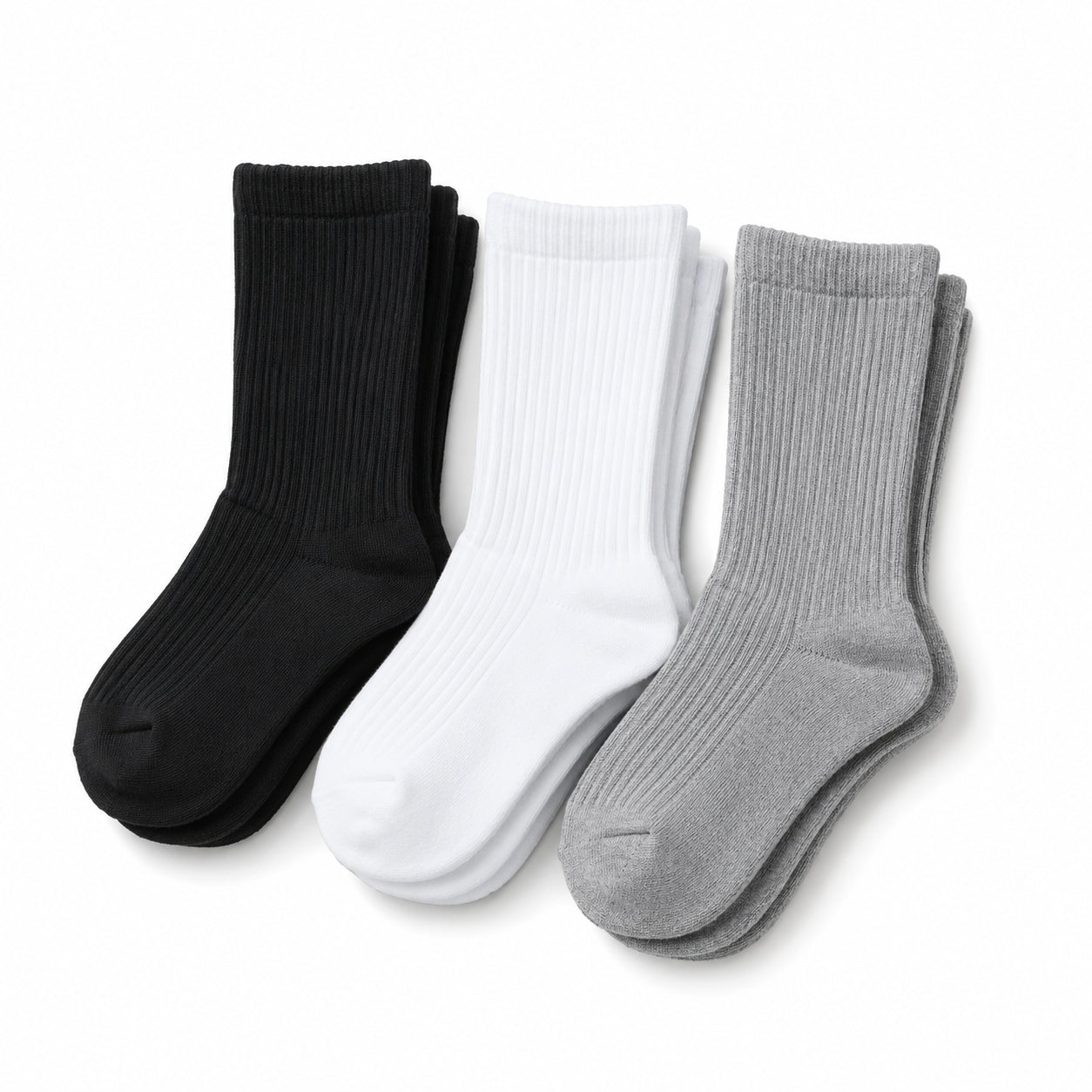 Basketball team socks - 3-pack of crew-height socks in black, white and gray