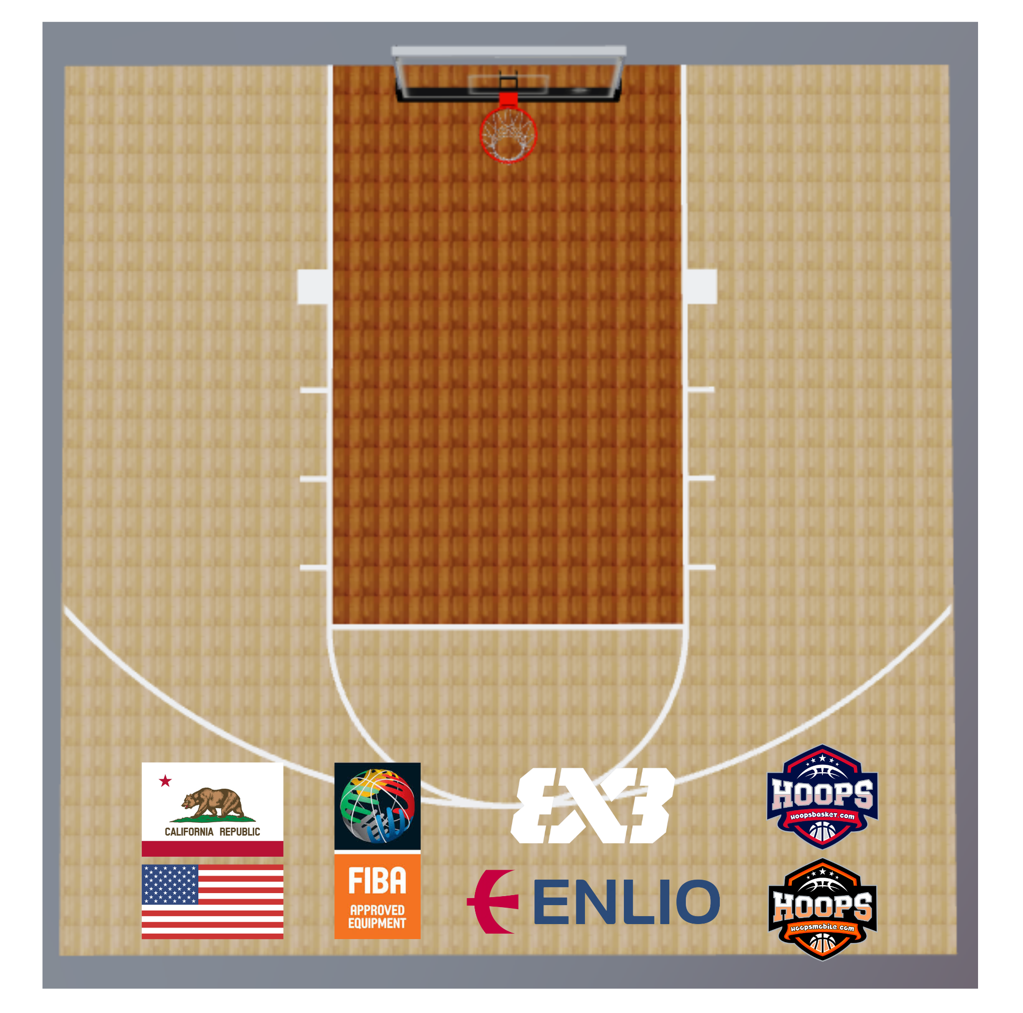 Portable Enlio FIBA-Approved Wood Pattern Basketball Court Tiles  – 30' x 30' – Multi-Sport