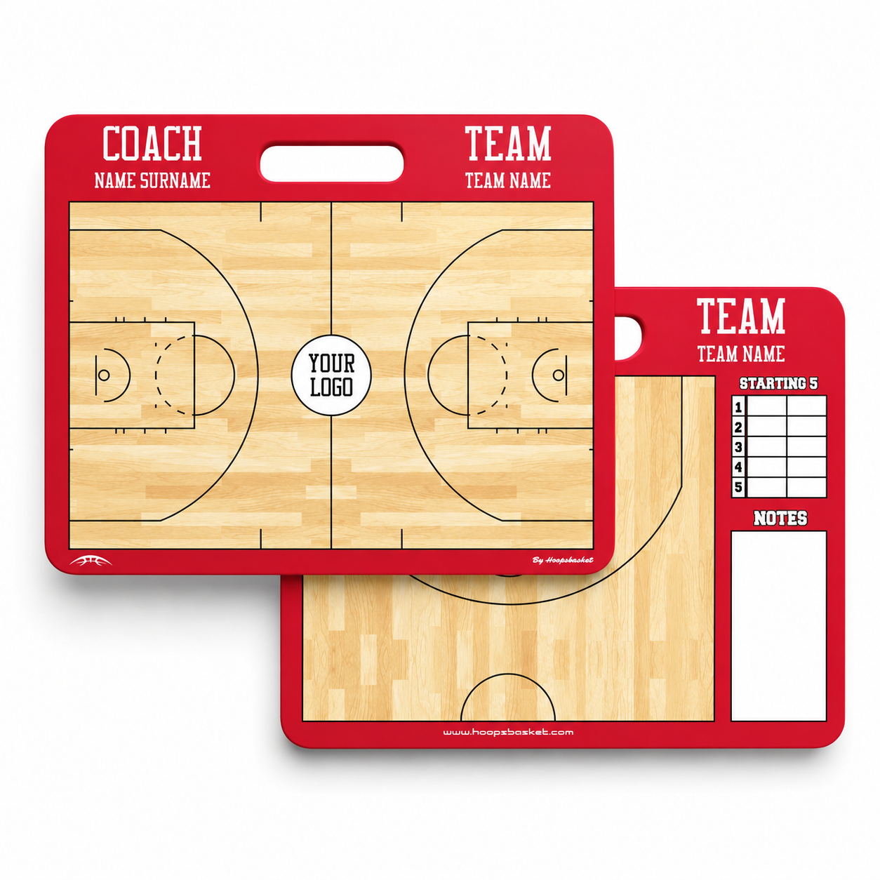 WNBA Custom American Style Magnetic Coaching Board 15.7 x 12.6 inches - red front and back view with full court layout