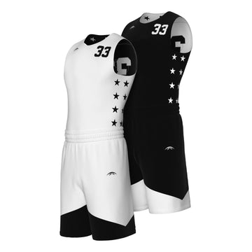 X27 White Blue Black Custom Basketball Uniform Packages | YoungSpeeds Mens